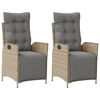 vidaXL Sill&oacute;n reclinable jard&iacute;n reposapi&eacute;s 2 uds rat&aacute;n PE beige mezcla