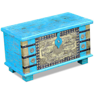 vidaXL Baúl de almacenamiento madera de mango azul 80x40x45 cm