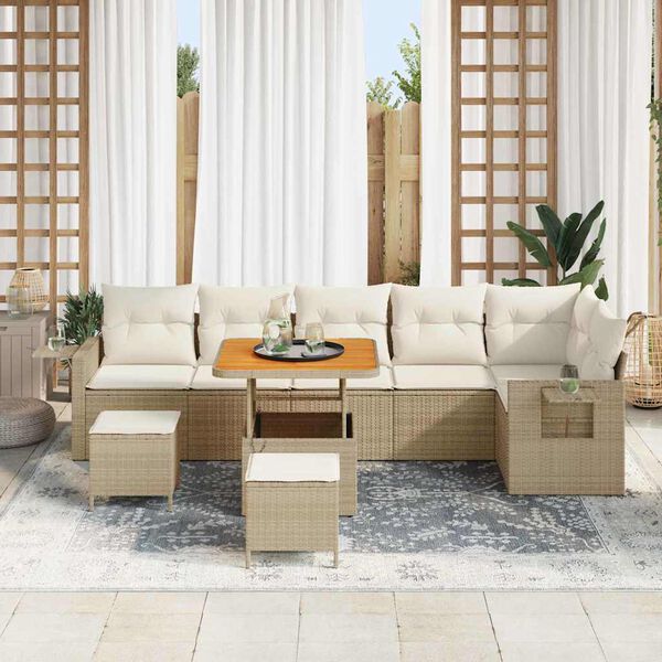 vidaXL Conjunto de sofá de jardín 9 pcs Beige ratán sintético