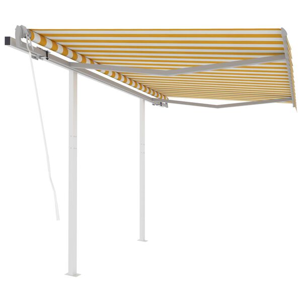 vidaXL Toldo retráctil automático con postes amarillo y blanco 3x2,5 m