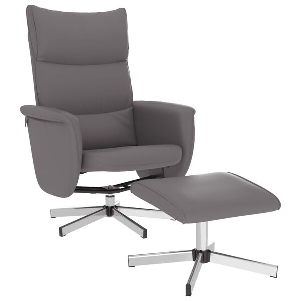 vidaXL Sill&oacute;n reclinable con reposapi&eacute;s cuero sint&eacute;tico gris