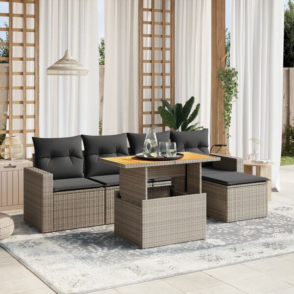 vidaXL Set de muebles de jardín 6 pzas y cojines ratán sintético gris