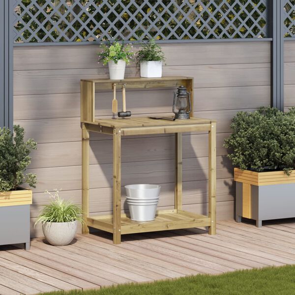 vidaXL Mesa plantaci&oacute;n con estantes madera impregnada 82,5x50x109,5 cm