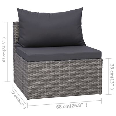 vidaXL Set de sofás de jardín 3 piezas y cojines ratán sintético gris