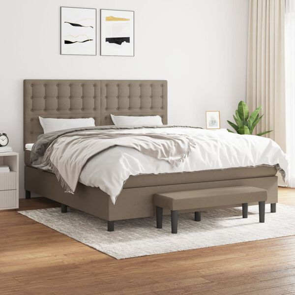vidaXL Cama box spring con colch&oacute;n tela gris taupe 180x200 cm