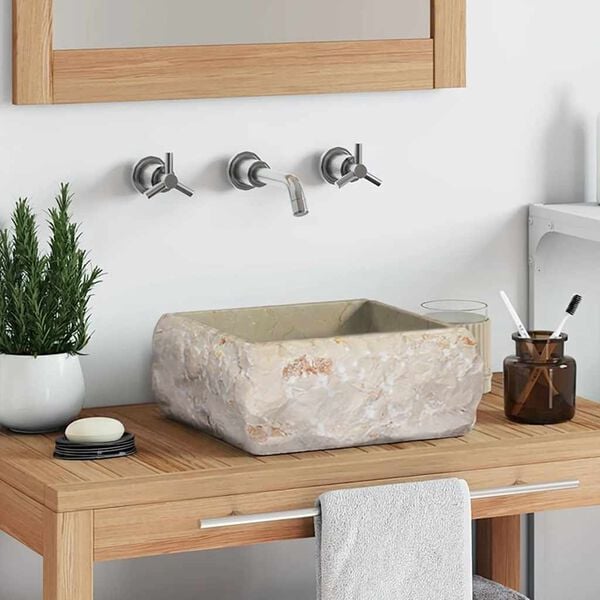 vidaXL Lavabo crema m&aacute;rmol 30x30x13 cm