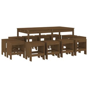 vidaXL Set de comedor de jardín 13 pzas madera maciza pino marrón miel