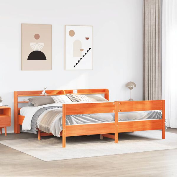 vidaXL Cama sin colch&oacute;n madera maciza de pino marr&oacute;n cera 200x200 cm