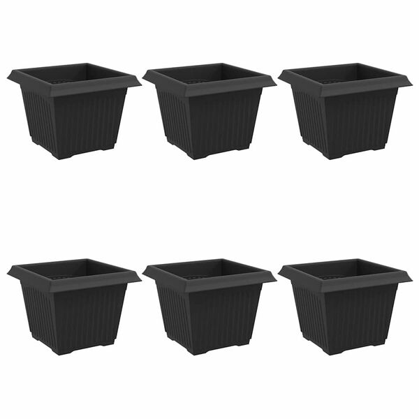 vidaXL Maceta cuadrada para flores 6 pcs Negro 23 x 23 x 17,5 cm