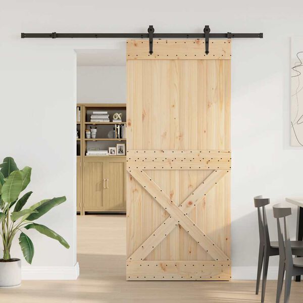vidaXL Puerta corredera con herrajes madera maciza de pino 100x210 cm