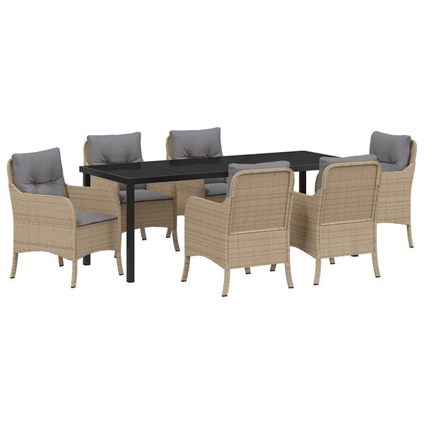 vidaXL Conjunto de Comedor de Jard&iacute;n 7 pcs Beige rat&aacute;n sint&eacute;tico