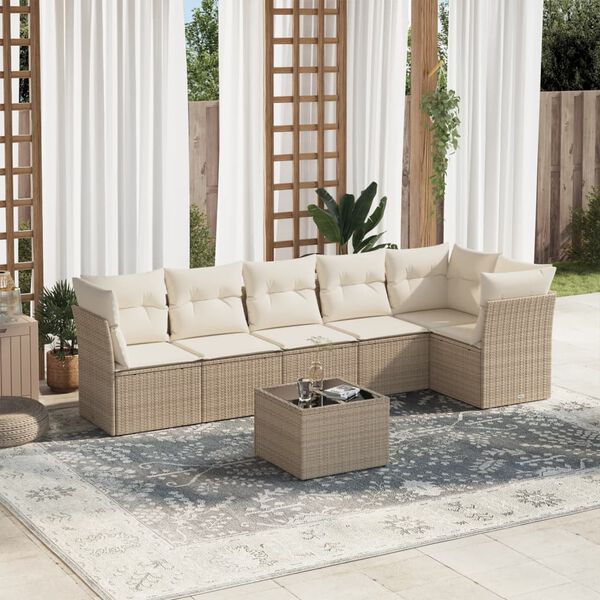 vidaXL Set sof&aacute;s de jard&iacute;n 7 piezas y cojines rat&aacute;n sint&eacute;tico beige