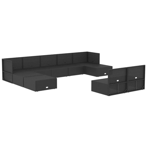 vidaXL Set de muebles de jard&iacute;n 10 pzas cojines rat&aacute;n sint&eacute;tico negro