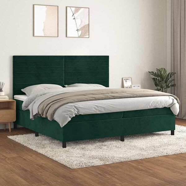 vidaXL Cama box spring con colch&oacute;n terciopelo verde oscuro 200x200 cm