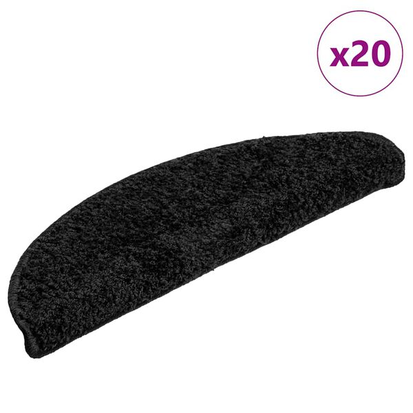 vidaXL Alfombrillas para escaleras 20 unidades 56x17x3 cm Negro Semicircular