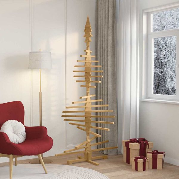 vidaXL &Aacute;rbol de Navidad de madera Marr&oacute;n 210 cm Madera maciza de pino