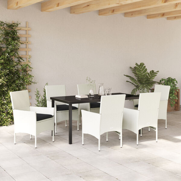vidaXL Conjunto de Comedor de Jardín con cojín 7 pcs Blanco Poliratán