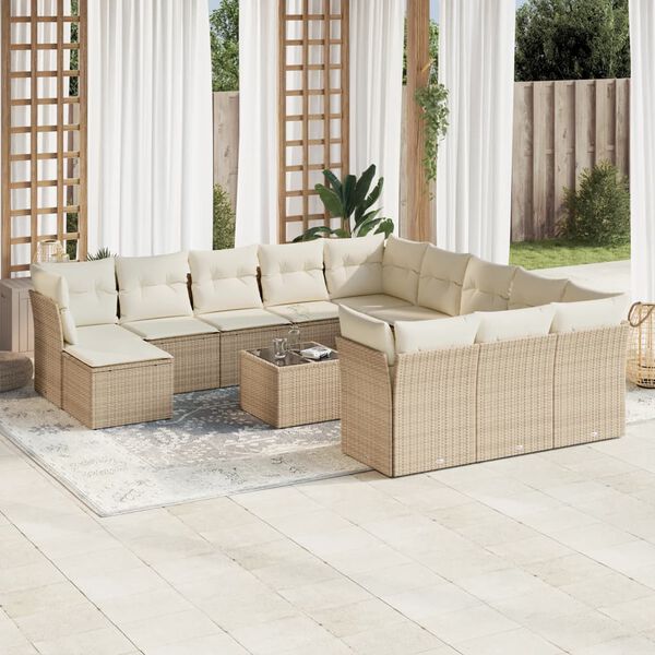 vidaXL Set sof&aacute;s de jard&iacute;n con cojines 13 pzas rat&aacute;n sint&eacute;tico beige