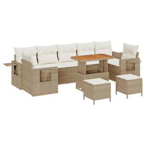 vidaXL Conjunto de sof&aacute; de jard&iacute;n 10 pcs Beige rat&aacute;n sint&eacute;tico
