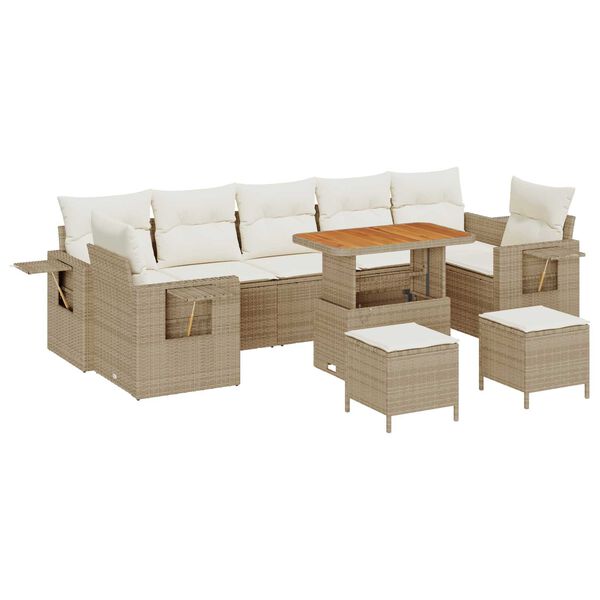 vidaXL Conjunto de sof&aacute; de jard&iacute;n 10 pcs Beige rat&aacute;n sint&eacute;tico