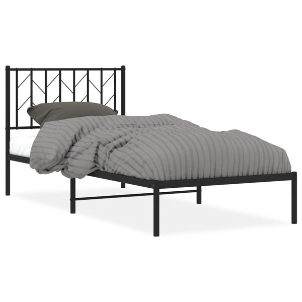 vidaXL Estructura cama sin colch&oacute;n con cabecero metal negro 90x190 cm
