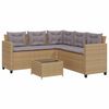 vidaXL Sof&aacute; de jard&iacute;n en forma de L con mesa y cojines rat&aacute;n PE beige