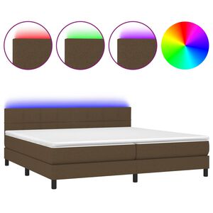 vidaXL Cama box spring colch&oacute;n luces LED tela marr&oacute;n oscuro 200x200 cm
