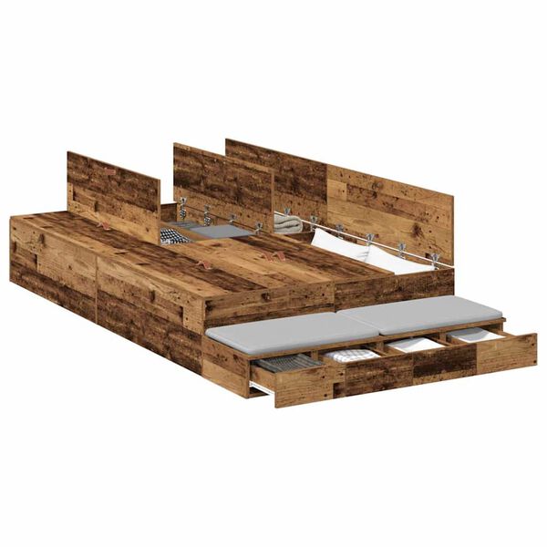 vidaXL Cama con almacenamiento con caj&oacute;n Madera Vieja 120 cm