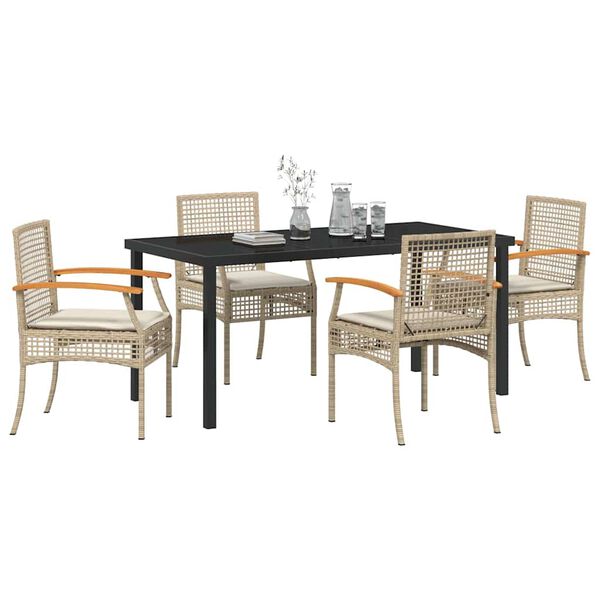 vidaXL Conjunto de Comedor de Jard&iacute;n 5 pcs Beige rat&aacute;n sint&eacute;tico
