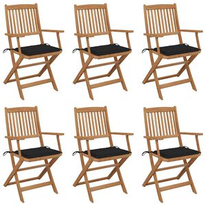 vidaXL Sillas plegables (6 unidades) con cojines, de madera maciza de acacia.