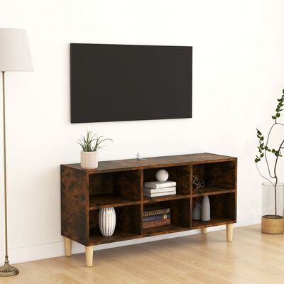 vidaXL Mueble de TV patas madera maciza roble ahumado 103,5x30x50 cm
