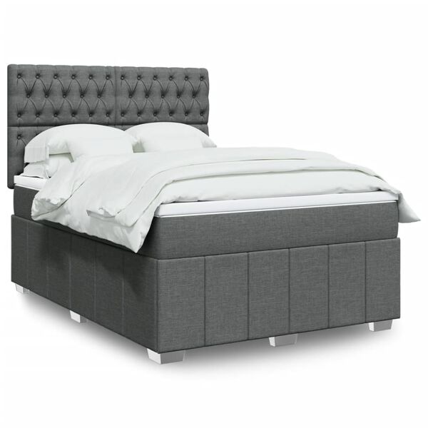 vidaXL Cama box spring con colch&oacute;n tela gris oscuro 140x190 cm