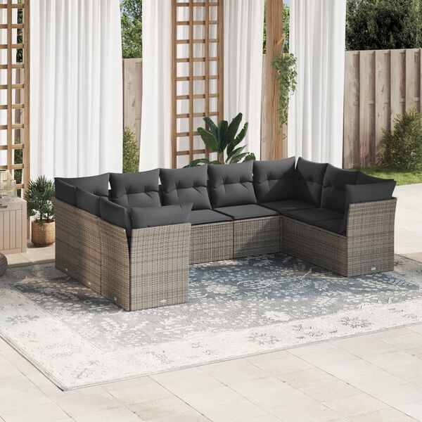 vidaXL Set de muebles de jardín 9 pzas y cojines ratán sintético gris