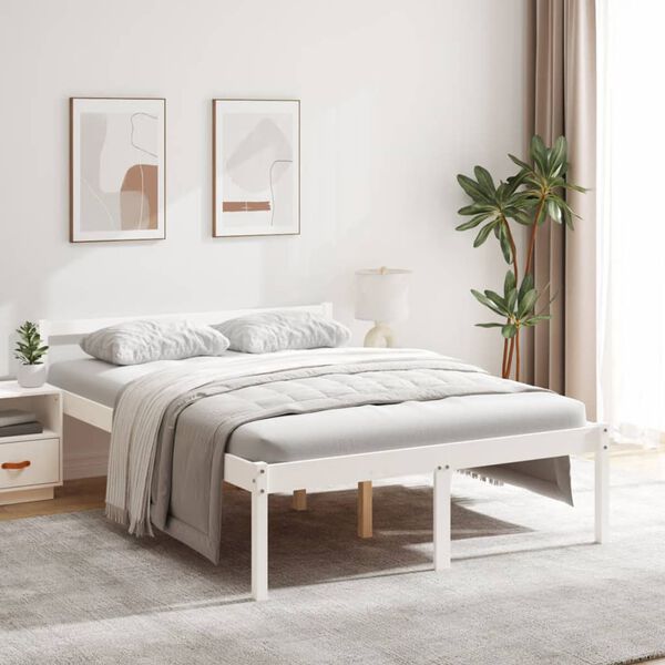 vidaXL Cama senior sin colch&oacute;n madera maciza de pino blanco 140x190 cm