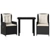 vidaXL Set comedor de jard&iacute;n 3 pzas con cojines rat&aacute;n sint&eacute;tico negro