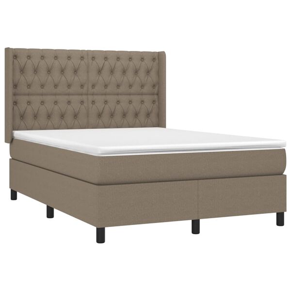 vidaXL Cama box spring con colch&oacute;n tela gris taupe 140x190 cm