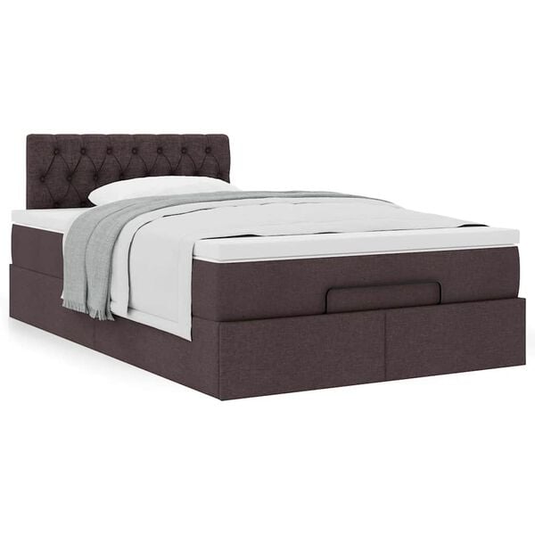 vidaXL Cama otomana con colch&oacute;n marr&oacute;n oscuro 120x200 cm tela