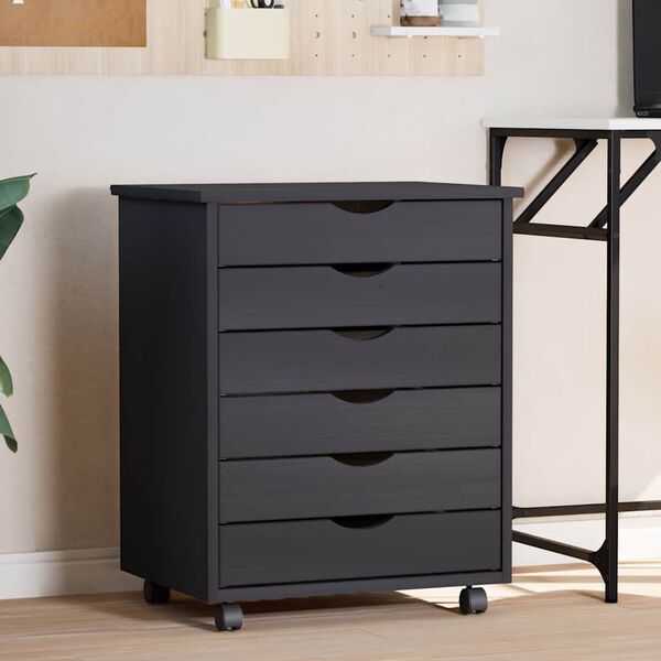 vidaXL Cajonera con ruedas MOSS madera maciza de pino gris