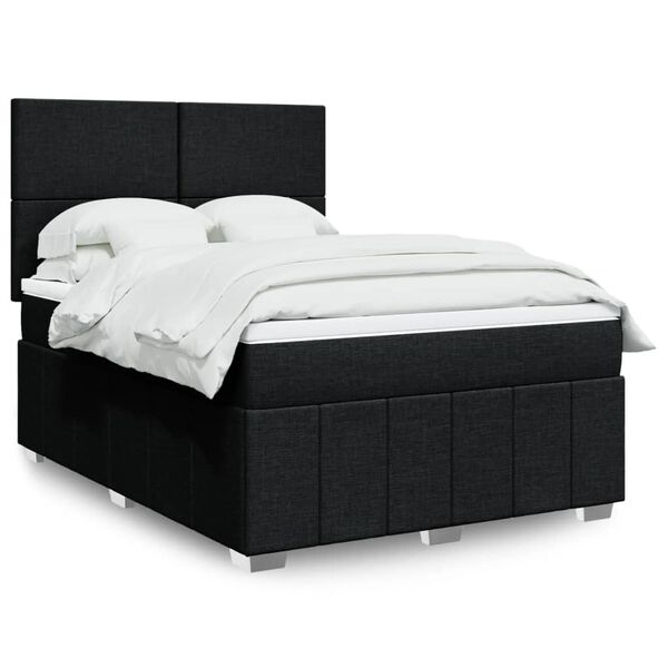 vidaXL Cama box spring con colch&oacute;n tela negro 140x200 cm