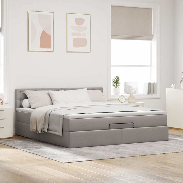 vidaXL Cama otomana con colch&oacute;n y luces LED tela gris taupe 180x200cm