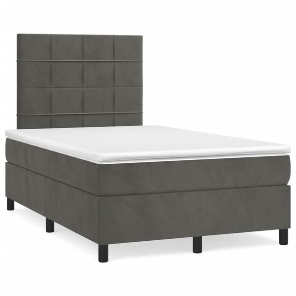 vidaXL Cama box spring colch&oacute;n y LED terciopelo gris oscuro 120x190 cm