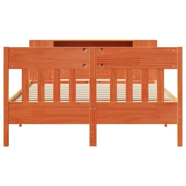 vidaXL Cama con estanter&iacute;a sin colch&oacute;n madera maciza marr&oacute;n 150x200 cm