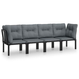 vidaXL Set de muebles de jard&iacute;n 4 piezas rat&aacute;n sint&eacute;tico negro y gris