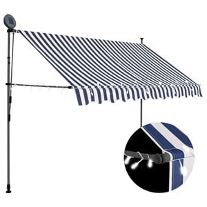 vidaXL Toldo manual retr&aacute;ctil con LED azul y blanco 250 cm