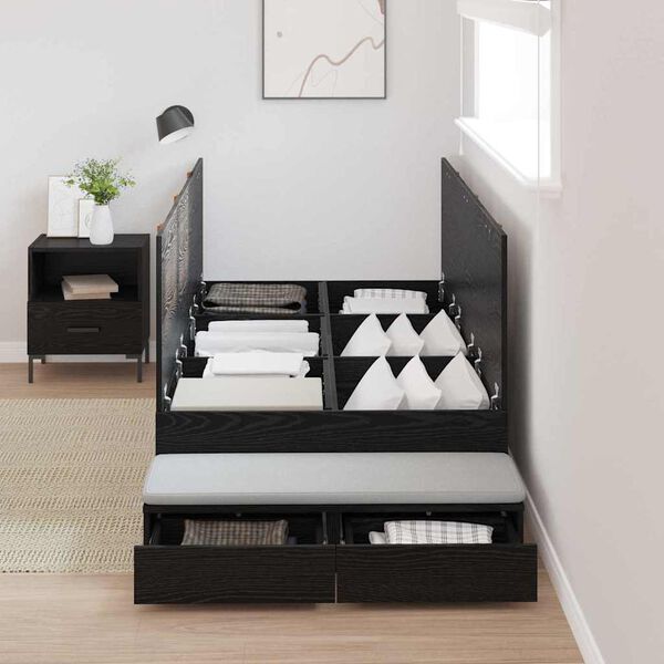 vidaXL Cama con almacenamiento Roble Negro 100 cm Madera contrachapada