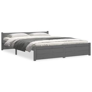 vidaXL Estructura cama doble sin colch&oacute;n madera maciza gris 135x190 cm
