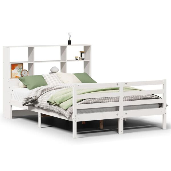 vidaXL Cama con estanter&iacute;a sin colch&oacute;n madera maciza blanca 140x200 cm