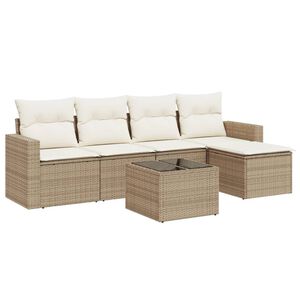 vidaXL Juego de sof&aacute;s jard&iacute;n con cojines 6 pzas rat&aacute;n sint&eacute;tico beige