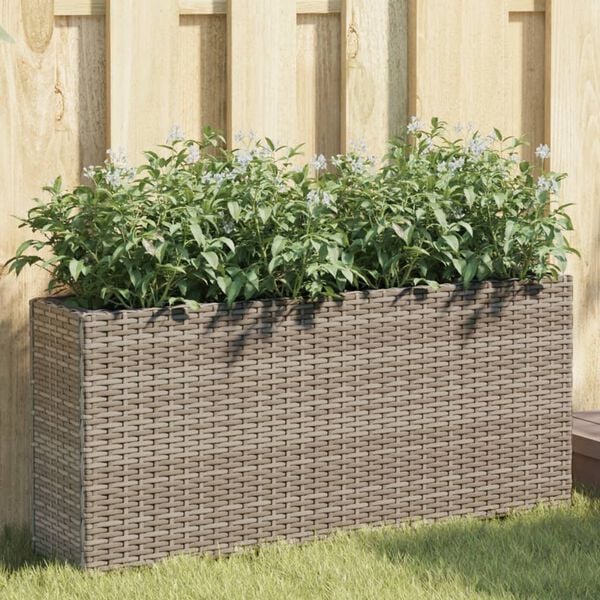 vidaXL Jardineras con 2 maceteros 2 uds rat&aacute;n PE gris 90x20x40 cm