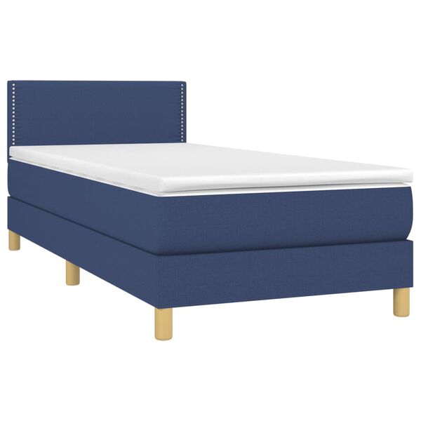 vidaXL Cama box spring con colch&oacute;n y LED tela azul 90x190 cm